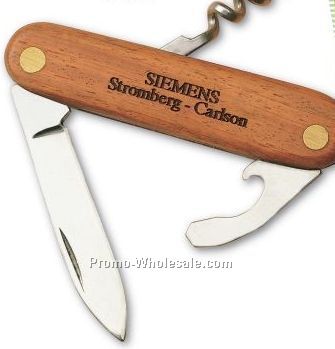 Wood-cased Pocket Knives W/ Corkscrew & Bottle Opener