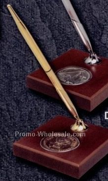 Wooden Desk Set W/Pen (Gold Or Chrome Plated)