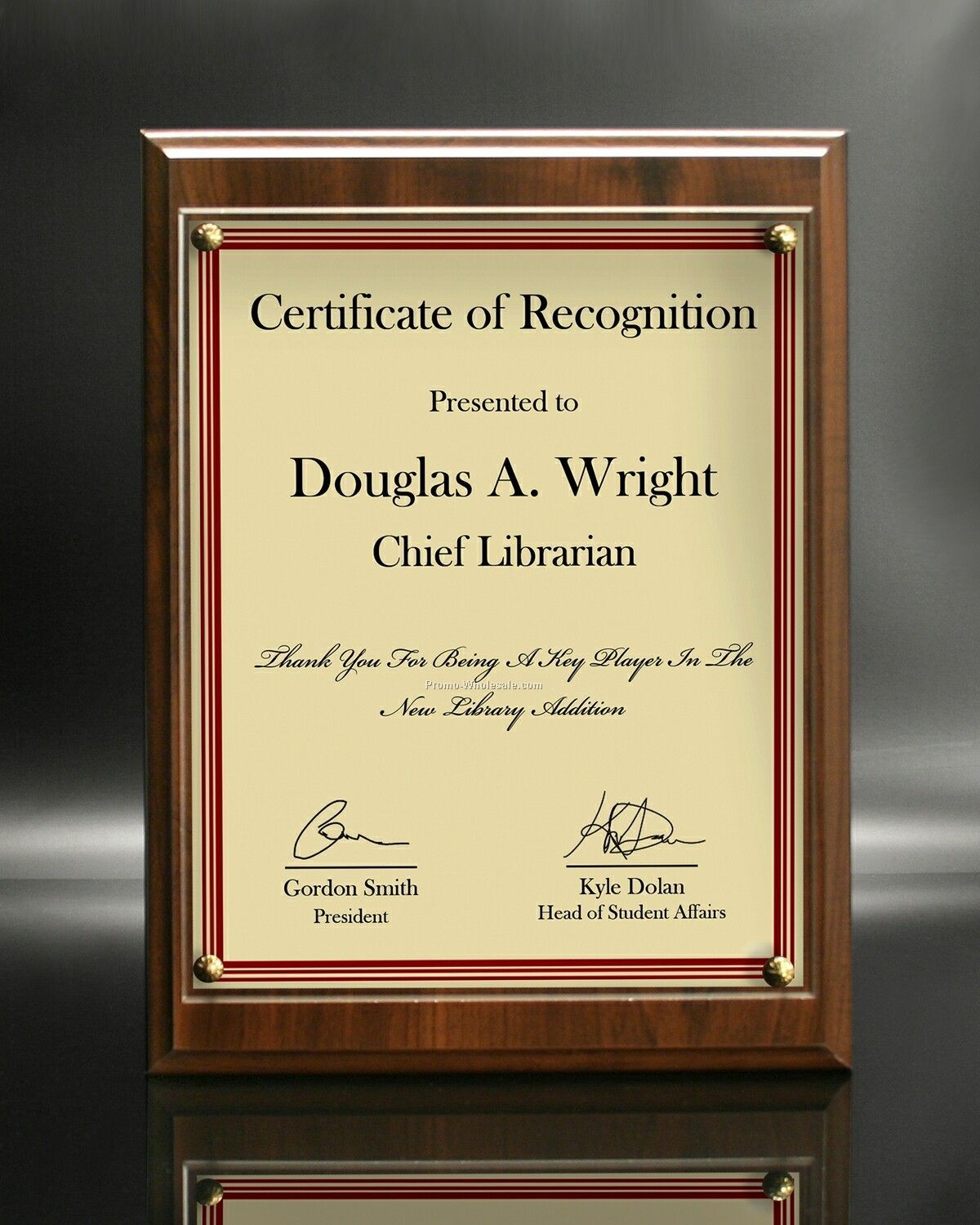 10-1/2"x13" Certificate On Simulate Cherry Panel With Acrylic Cover