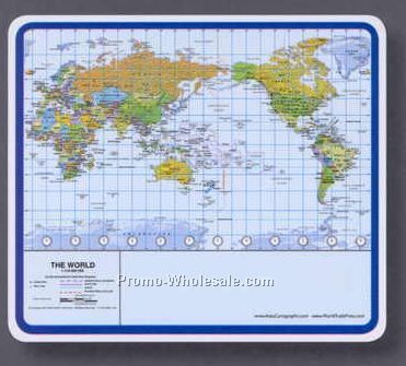 10"x8-1/2" World Map Mouse Pad With Pacific Centered