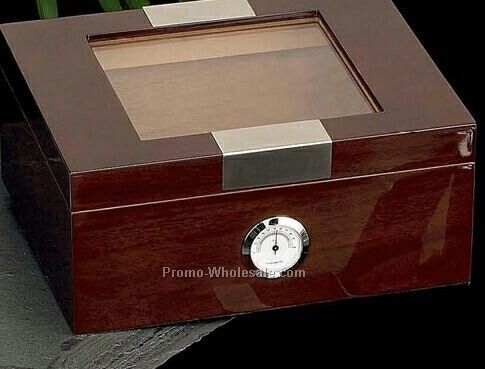 12 Cigar Walnut Travel Cedar Lined Glass Top Humidor With Hygro & Humistat