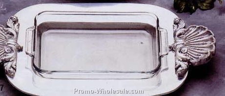 15-1/2"x26" Shell Handled Casserole W/ 3 Qt. Glass Insert Lustra Series