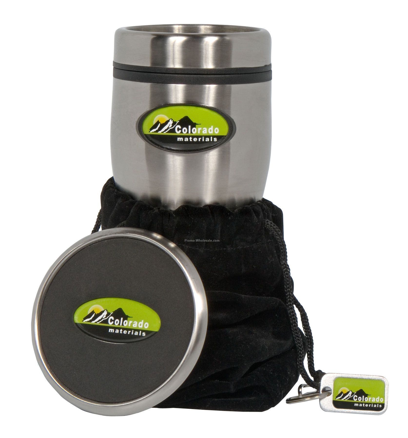 16 Oz. Stainless Steel Tumbler Gift Set With Coaster & Keychain
