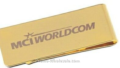 2-1/8"x3/4"x3/8" Gold Money Clip W/ Pouch