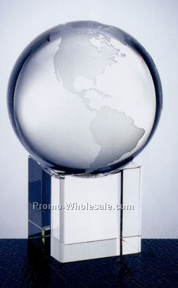 2-3/8"x3-5/8" Small Optical Crystal Globe Plain W/ Cube Base