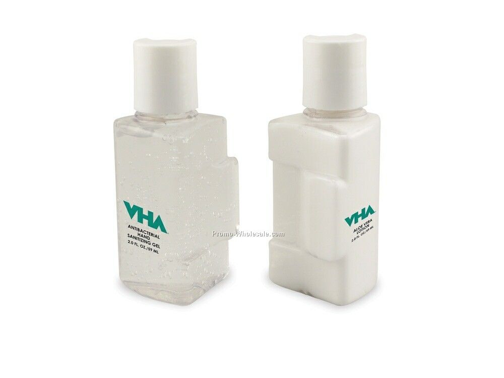 2 Oz. Interlocking Bottles - Antibacterial Non Alcohol Gel/Aloe Lotion