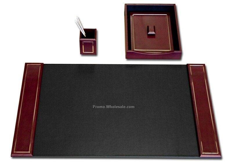 24 Kt Gold Tooled 3-piece Leather Desk Set - Burgundy