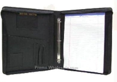 28cmx33cmx6cm Black Leatherette 3 Ring Zipper Folio