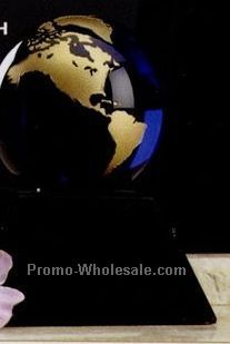 3" Cobalt Blue Glass World Globe Award On Base