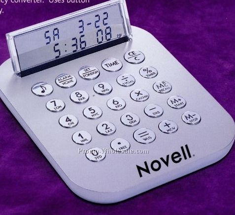 3-3/4"x4-1/4" Hi-tech Metal See-thru Calculator With Alarm Clock