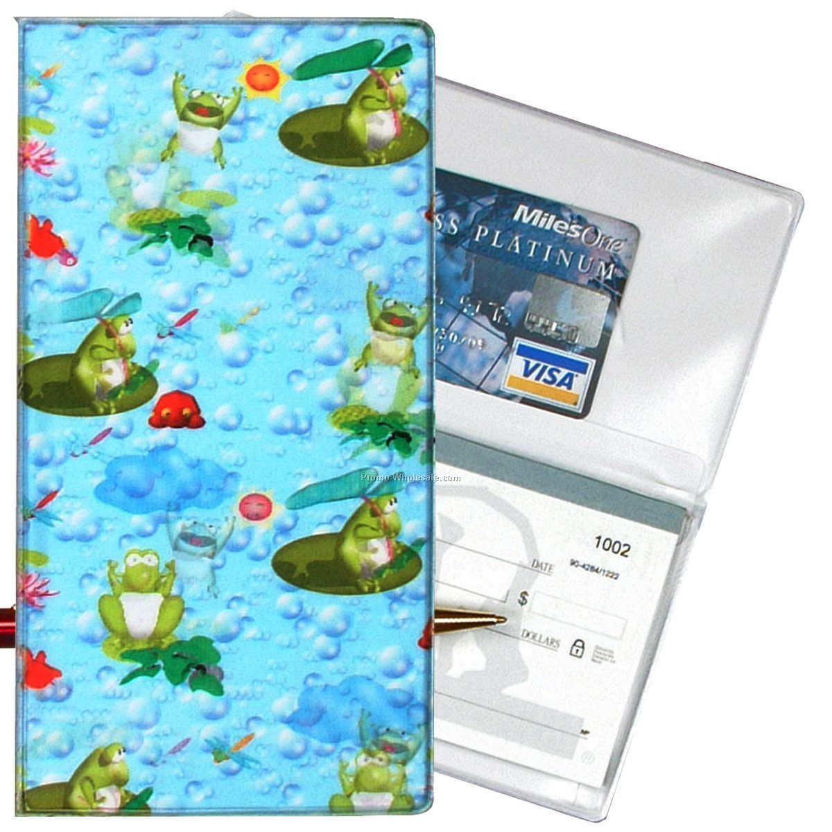 3-3/8"x6-3/8" 3d Lenticular Checkbook Cover - Stock / Frogs On Lily Pads