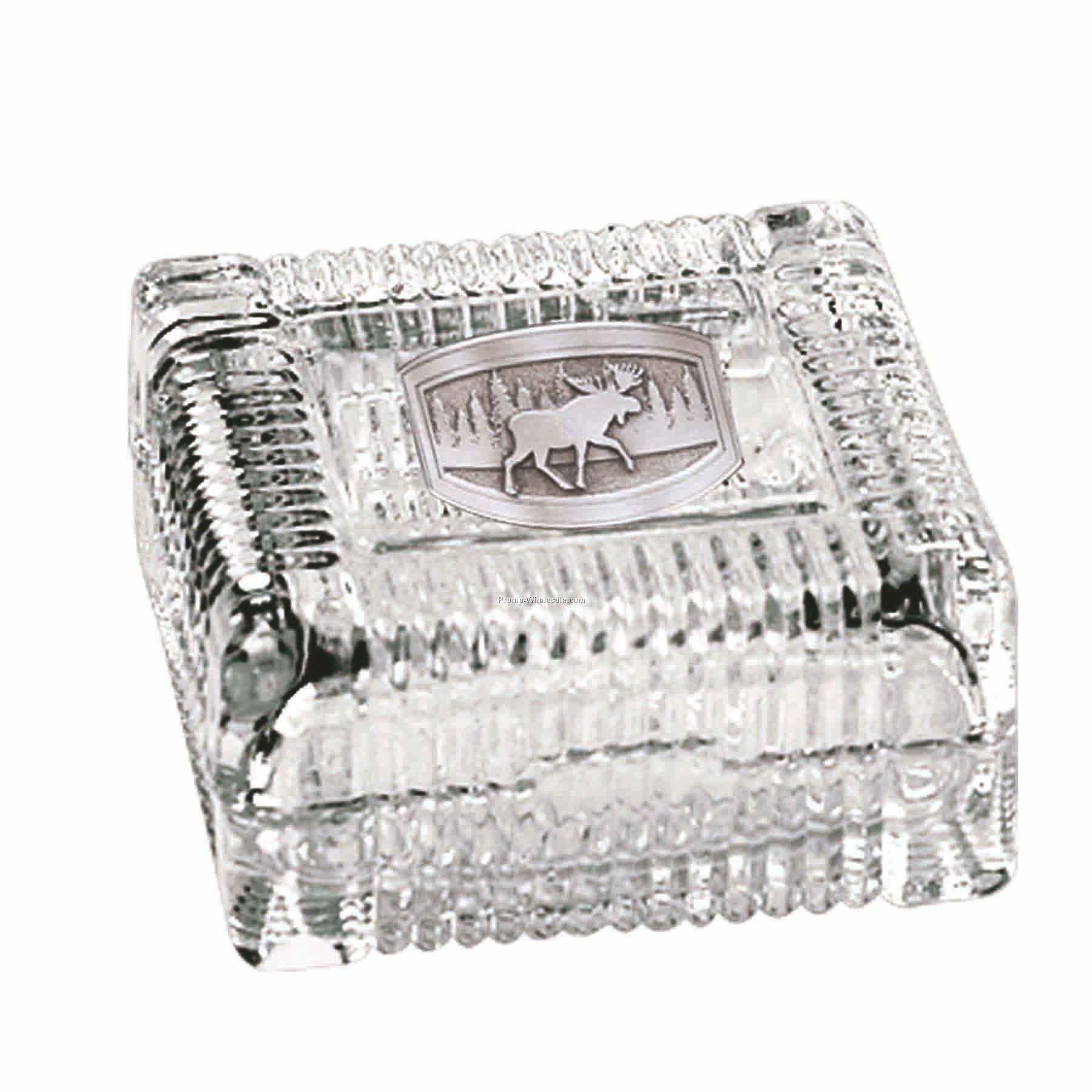 3-7/8"x3-7/8" Square Optical Crystal Candy Dish (Pewter Emblem)