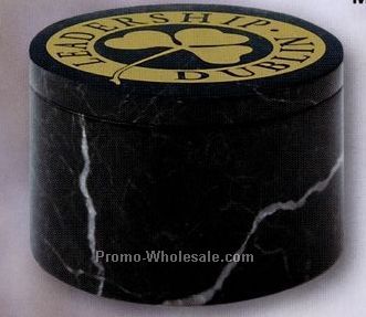 3"x2" Round Black Zebra Marble Box