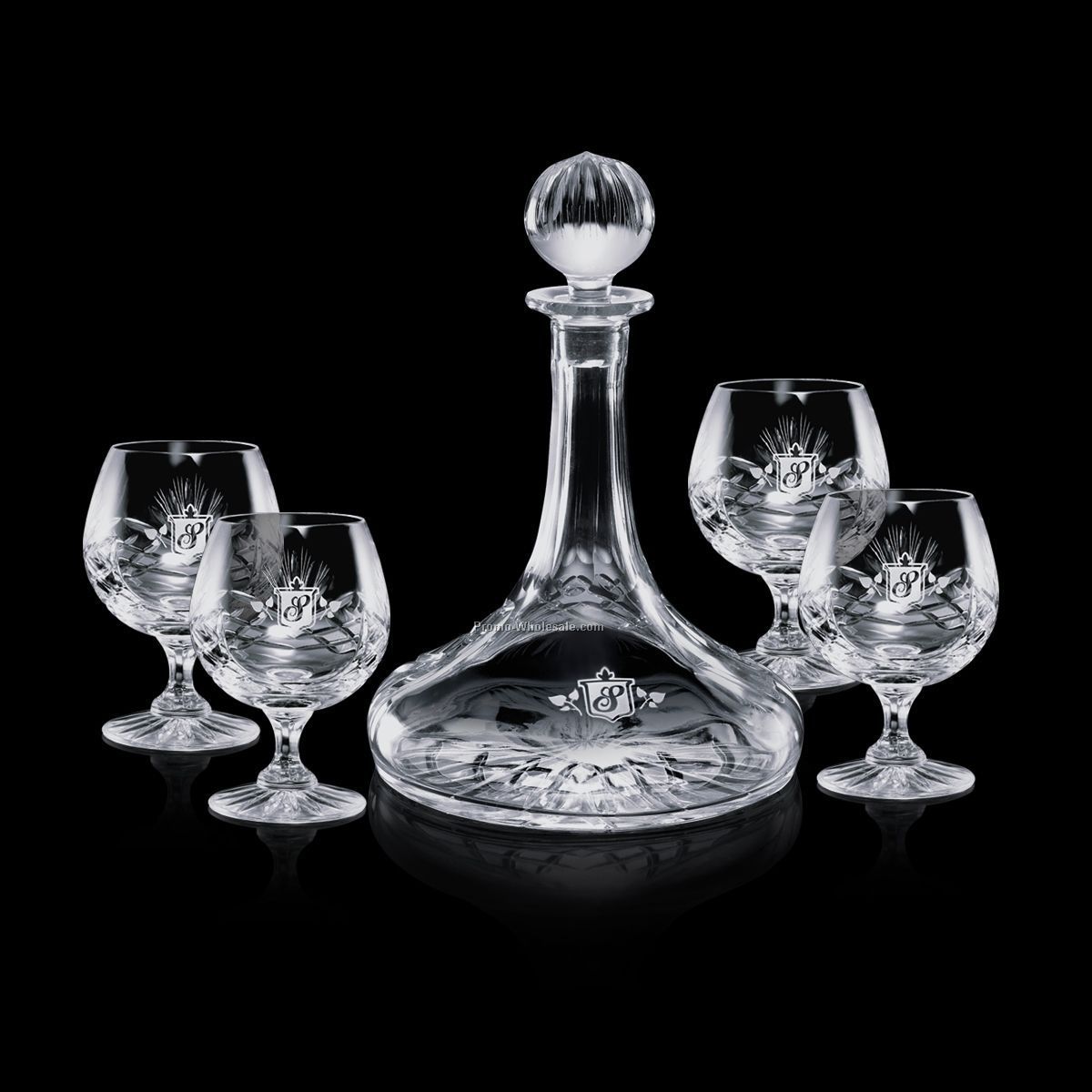 32 Oz. Cavanaugh Crystal Decanter & 4 Brandy Glasses