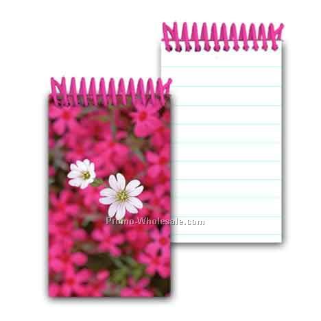 3d Lenticular Mini Notebook; Stock; White And Pink Flowers; Blanks