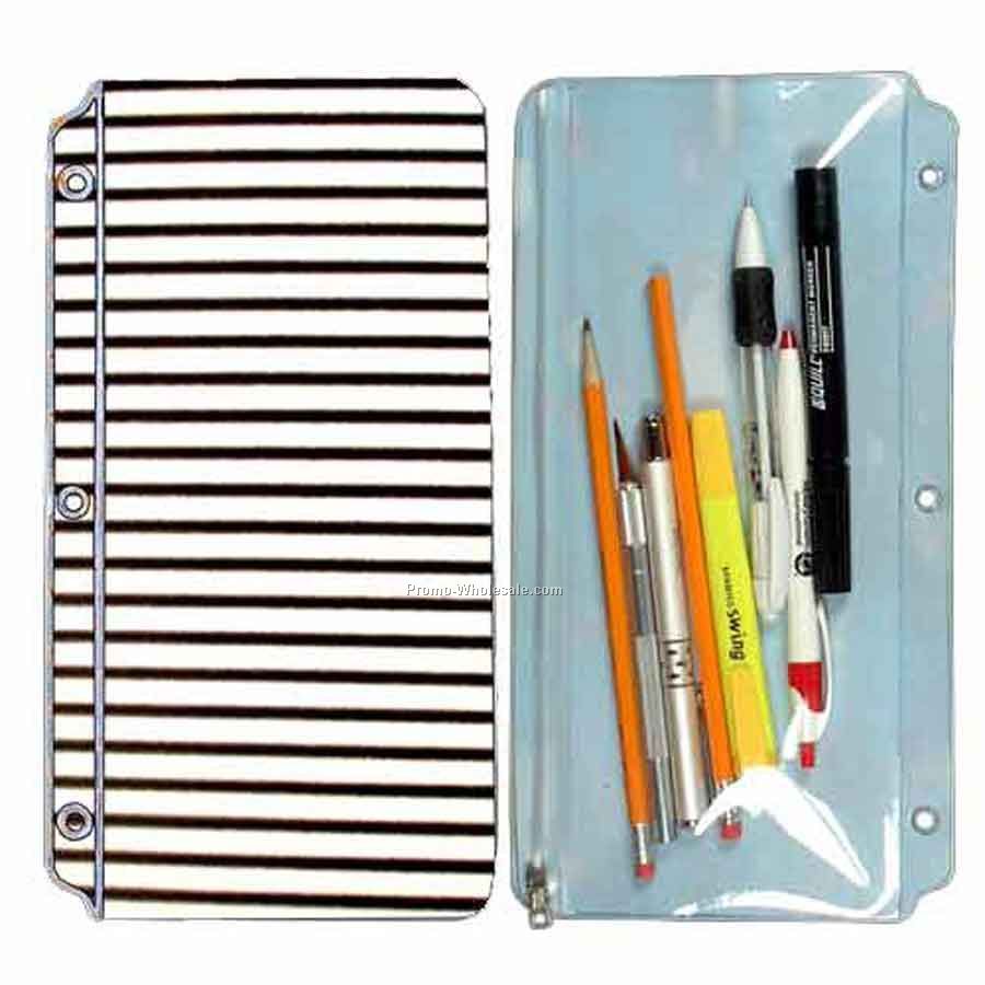 3d Lenticular Pencil Pouch - Stock / White Black Stripes