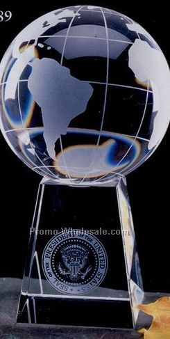 4" Crystal Globe W/ Latitude & Longitude Lines N Crystal Base