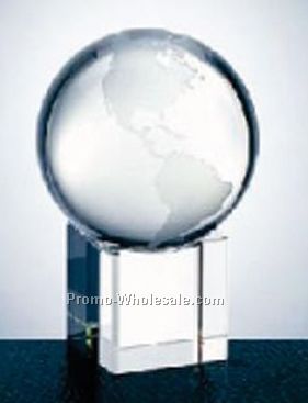 4" Optical Crystal World Globe W/ Clear Cube Base