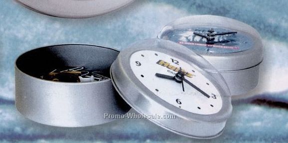 4" Round Canister Clock With Clear Plastic Dome