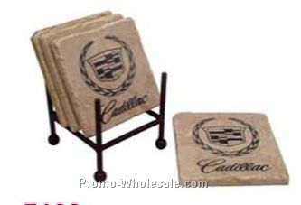 4-piece Custom Italian Tumbler Marble Coaster Set W/ Gift Box And Stand
