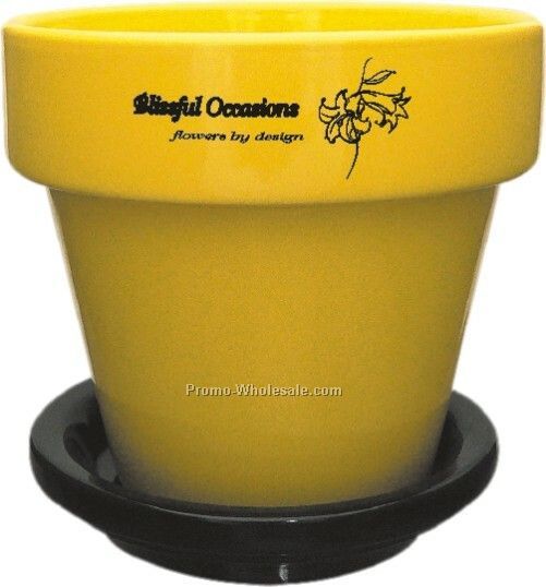 5-1/2" Bright Yellow Flower Pot W/Saucer (Screen Printed)