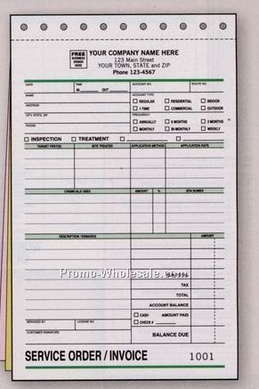 5-2/3"x8-1/2" 3 Part Pest Control Service Order Form