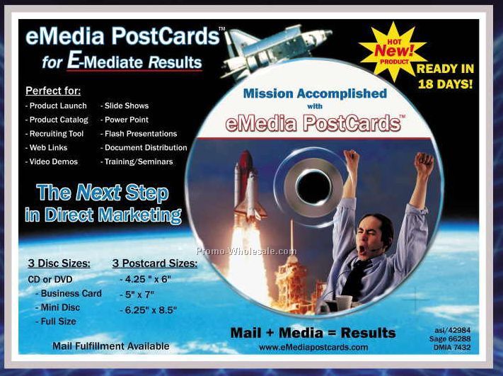 6-1/4"x8-1/2" Emedia Post Card W/ Full Size CD Rm