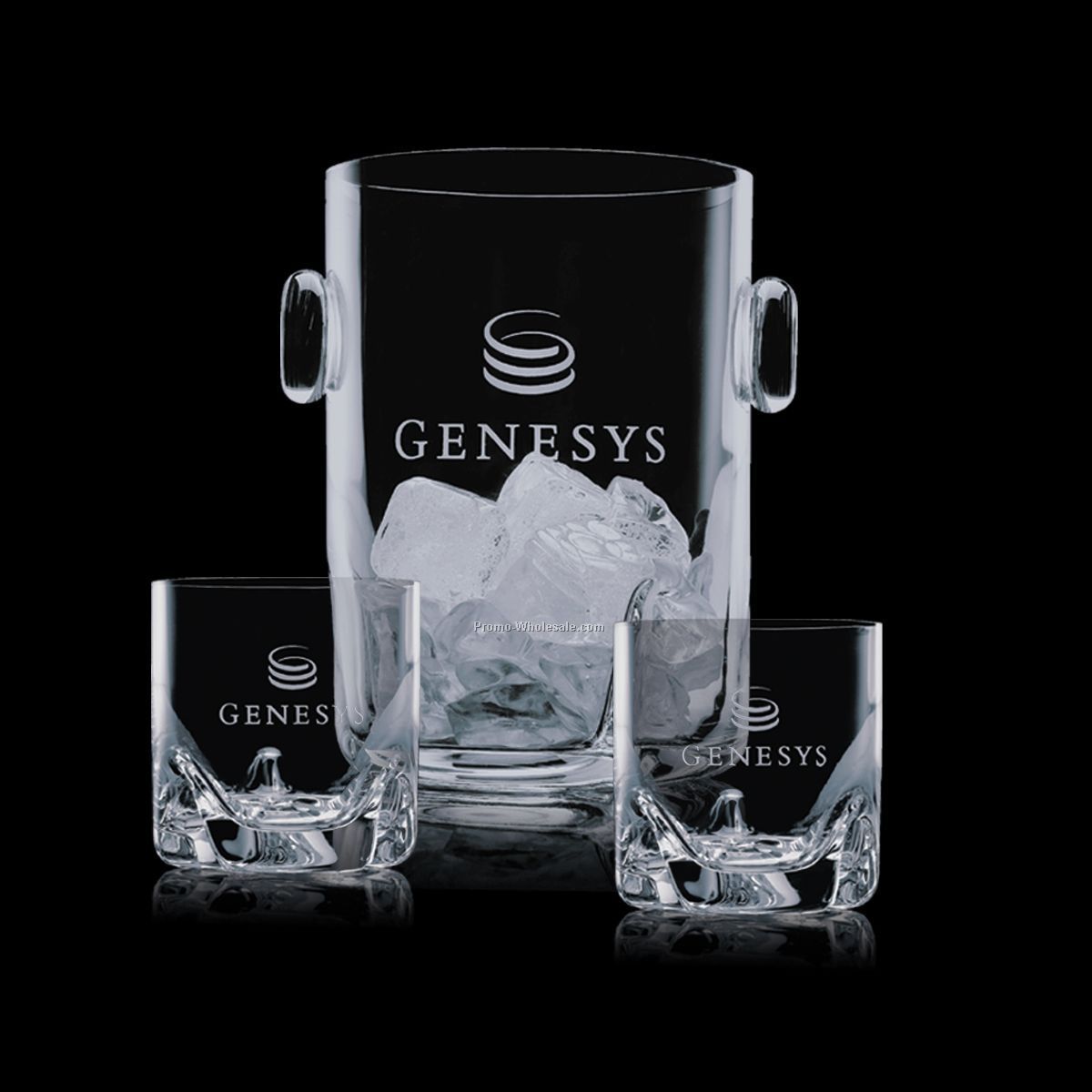 7" Hillcrest Ice Bucket & 2 Double Old Fashion Glasses