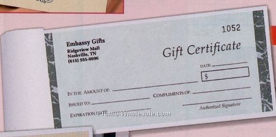 7-1/4"x3-3/8" "embassy" Individual Format Designer Gift Certificate