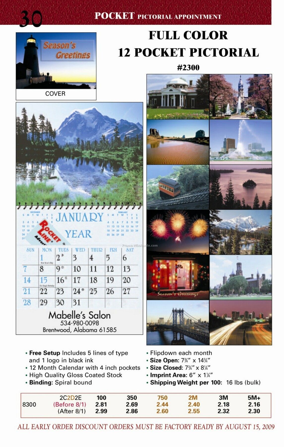 7-3/4"x8-1/4" Pocket Pictorial- 12 Pocket Calendar