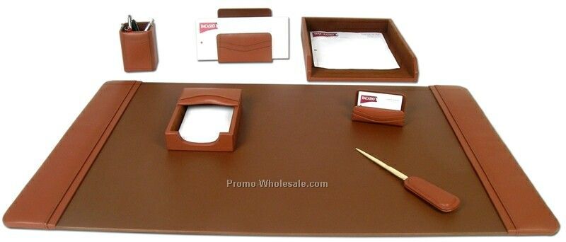 7-piece Classic Leather Desk Set - Tan