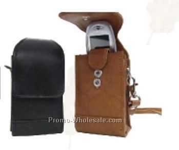 7cmx14cmx4-1/2cm Medium Brown Stone Wash Cowhide Cell Phone/Camera Pouch