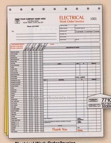 8-1/2"x11" 3 Part Electrical Work Order/ Invoice