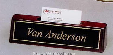 8-1/4"x2"x1-1/4" Rosewood Finish Name Wedge W/ Business Card Holder