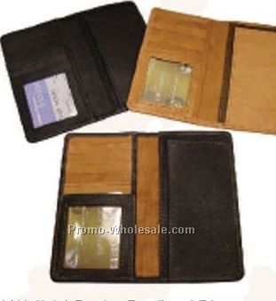 9cmx16cm Medium Brown Stone Wash Double Checkbook Cover W/Card Pocket