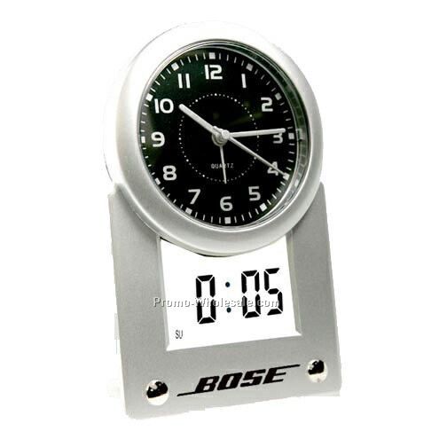 Analog Digital Quartz Alarm Clock W/ Lcd Day & Date Readout - Vertical