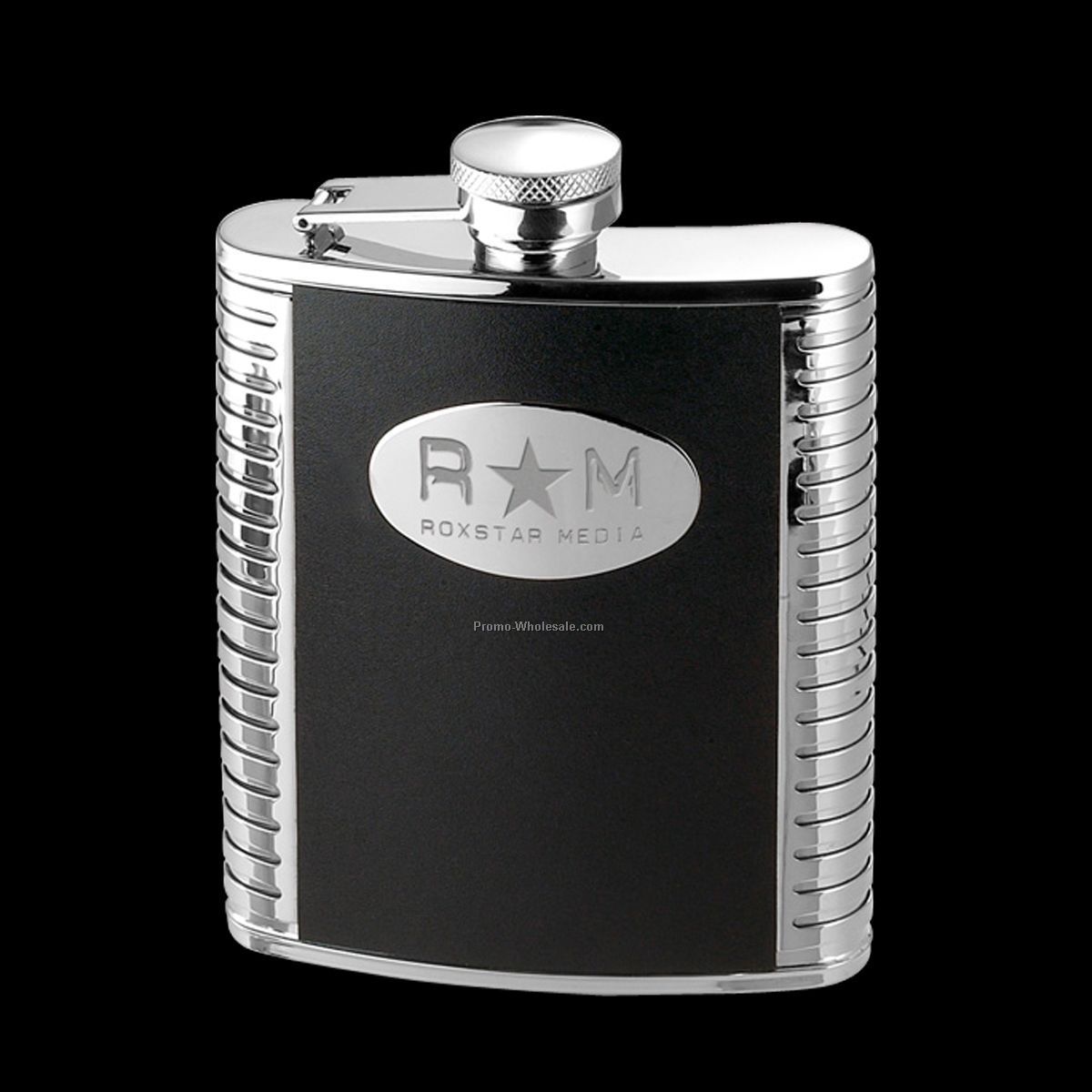 Aztec Hip Flask W/ Black Leather Accent