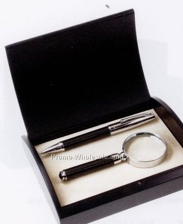 Carbon Fiber Pen & Magnifier Glass Gift Set