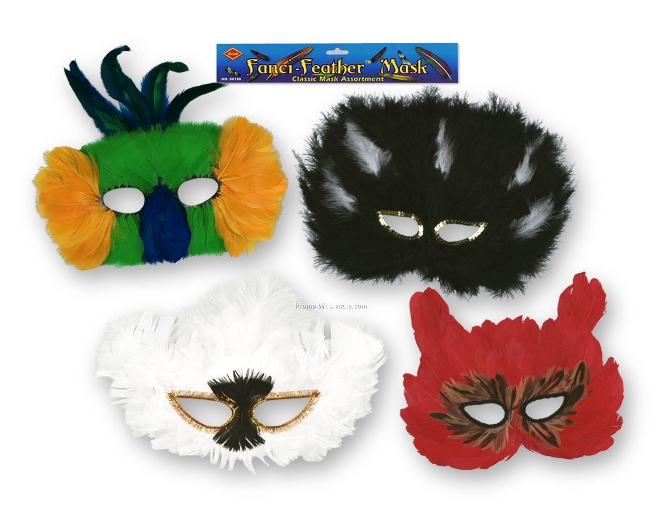 Classic Fanci Feather Mask Assortment W/ Elastic