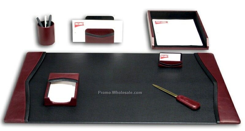 Contemporary Style 7-piece Leather Desk Set - Burgundy