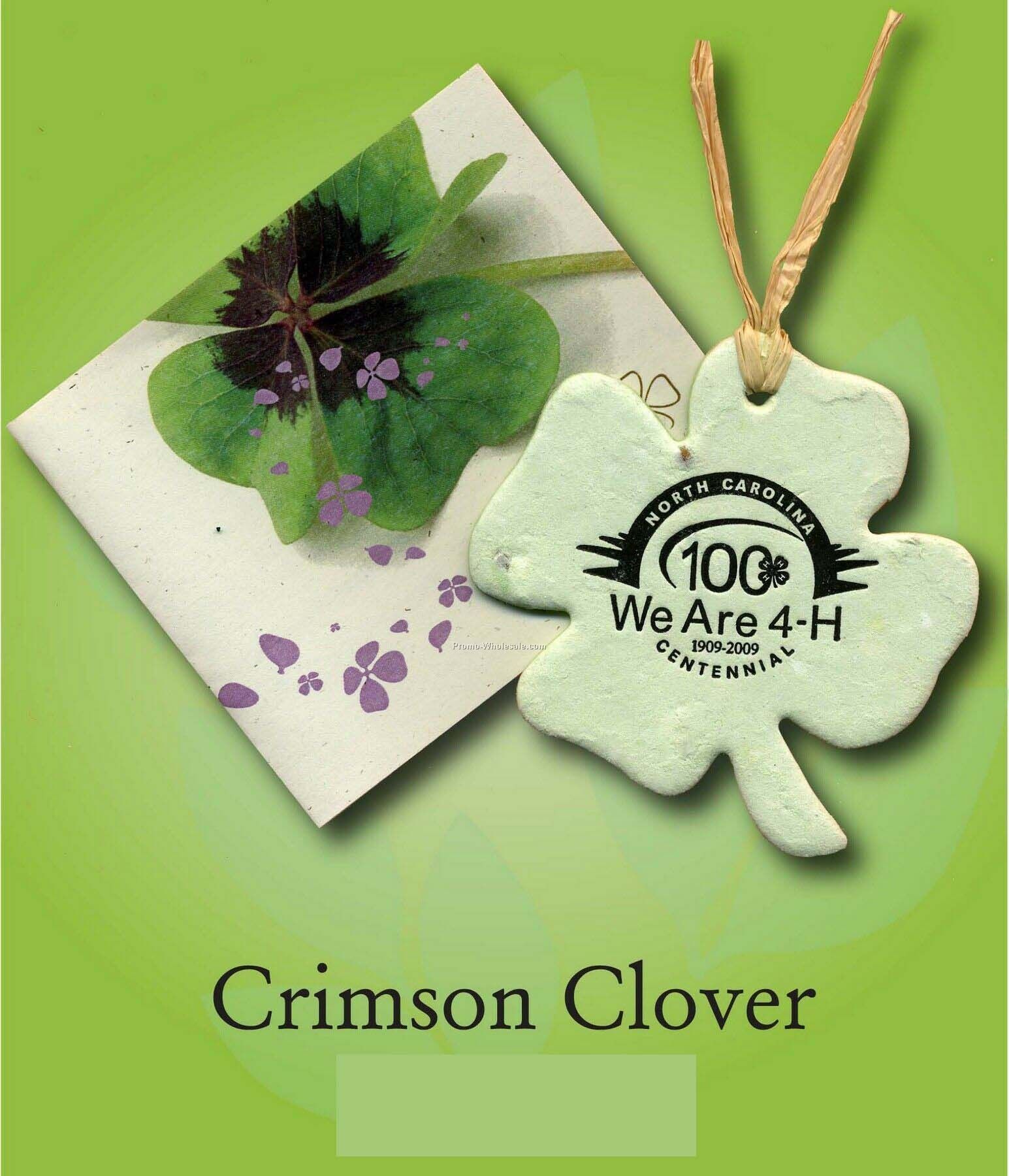Crimson Clover 4 Leaf Clover Ornament W/ Embedded Seed