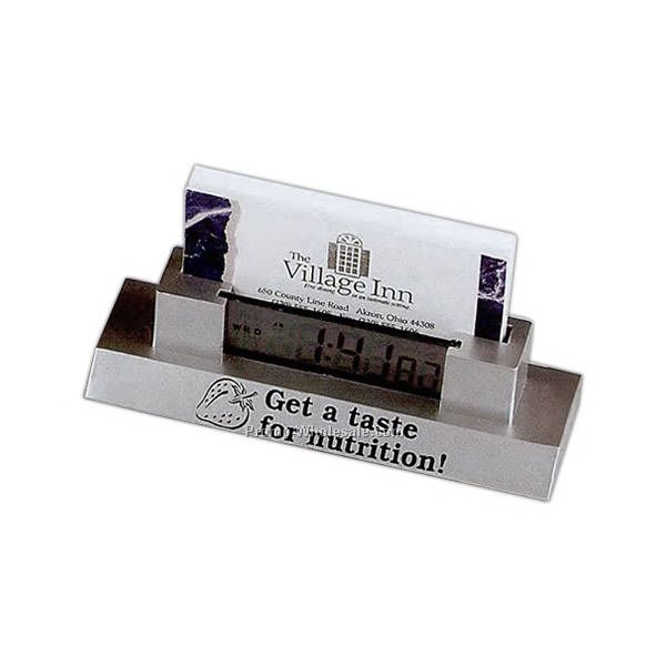 Desk Clock With Business Card Holder