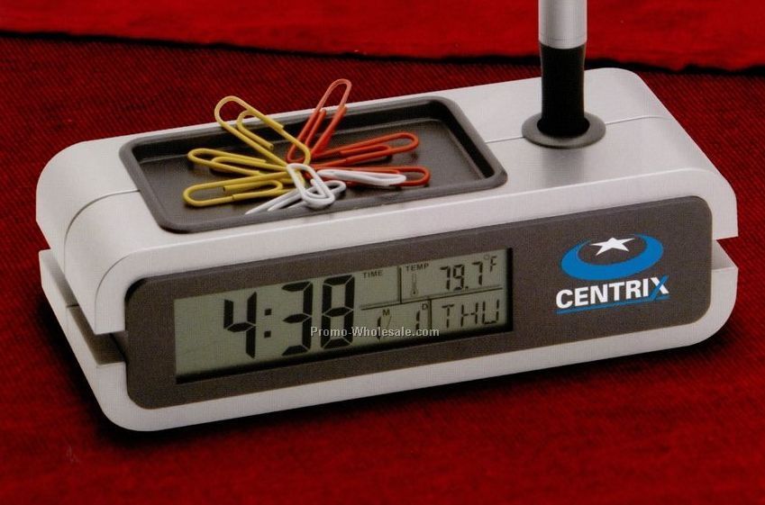 Desktop Caddy With Pen Holder, Alarm Clock, Calendar And Temperature