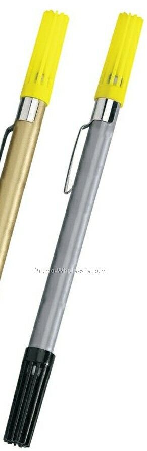 Double Exposure Highlighter & Ballpoint Pen Combo - Silver Barrel