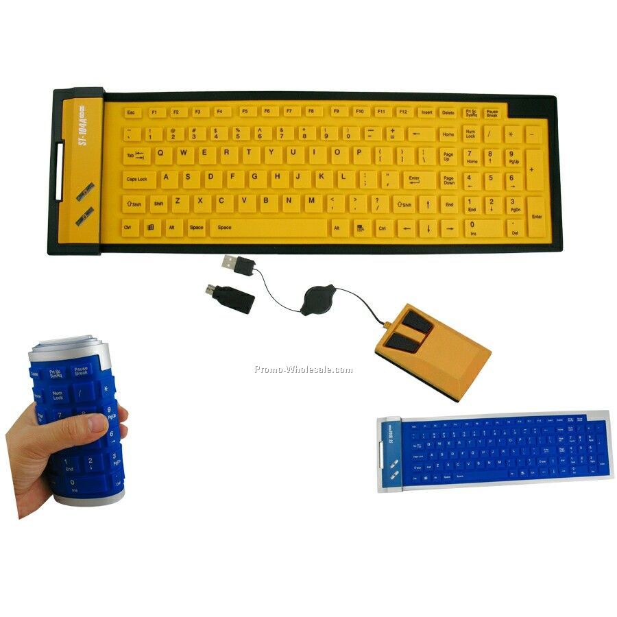 Flexible Waterproof Keyboard W/ Color Matched Mouse