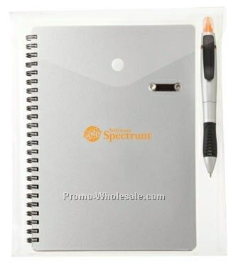 Focus Pen & Highlighter Combo In Envelope W/ Spiral Bound Notebook