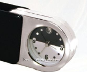 Folding Polished Silver Alarm Clock With Black Lacquer Cover