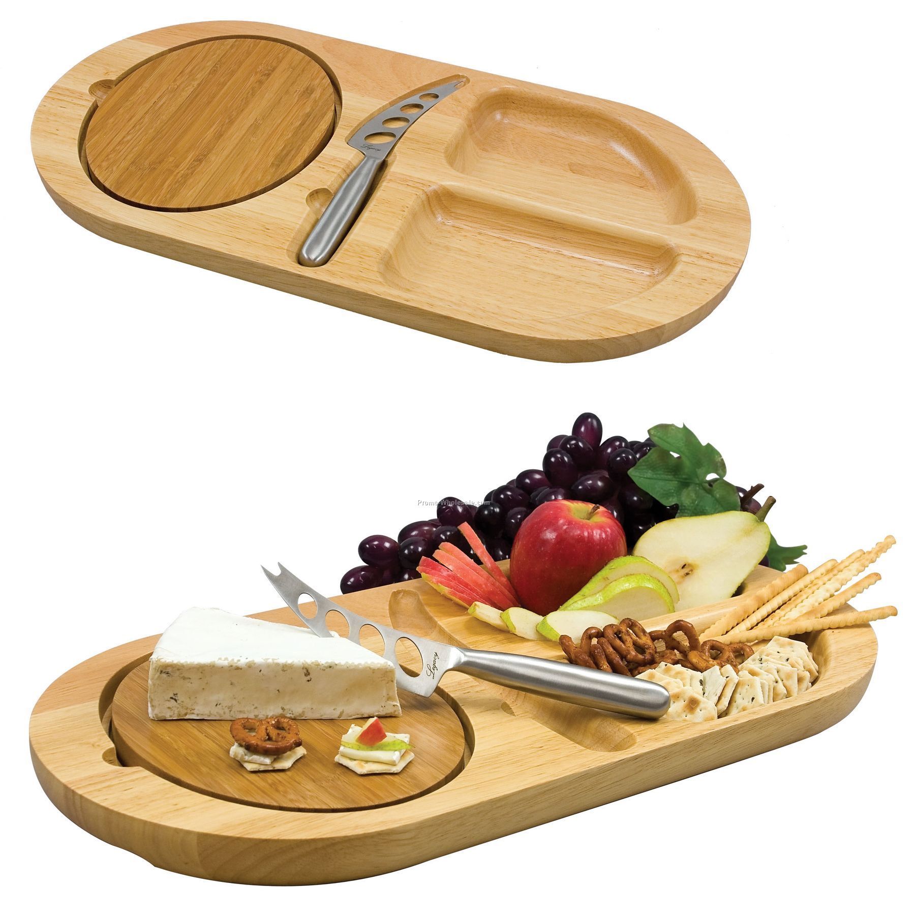 Fontina Oval Serving Tray With 2 Carved Moats & Removable Cutting Board