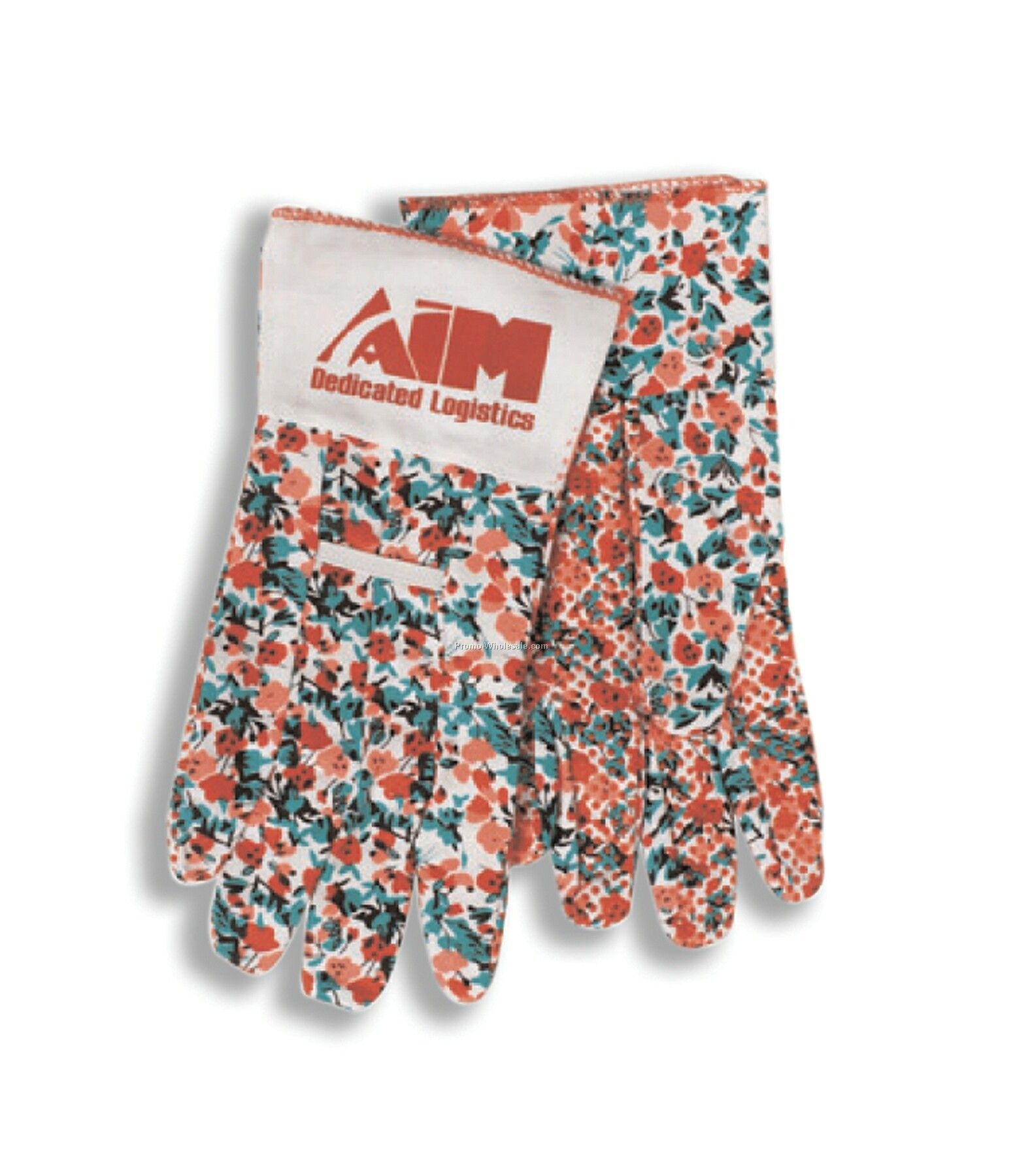 Ladies Floral Print Cotton Canvas Glove With Pvc Dot Palm (One Size)