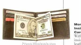 Leather Money Clip W/ Inside & Outside Card Pockets